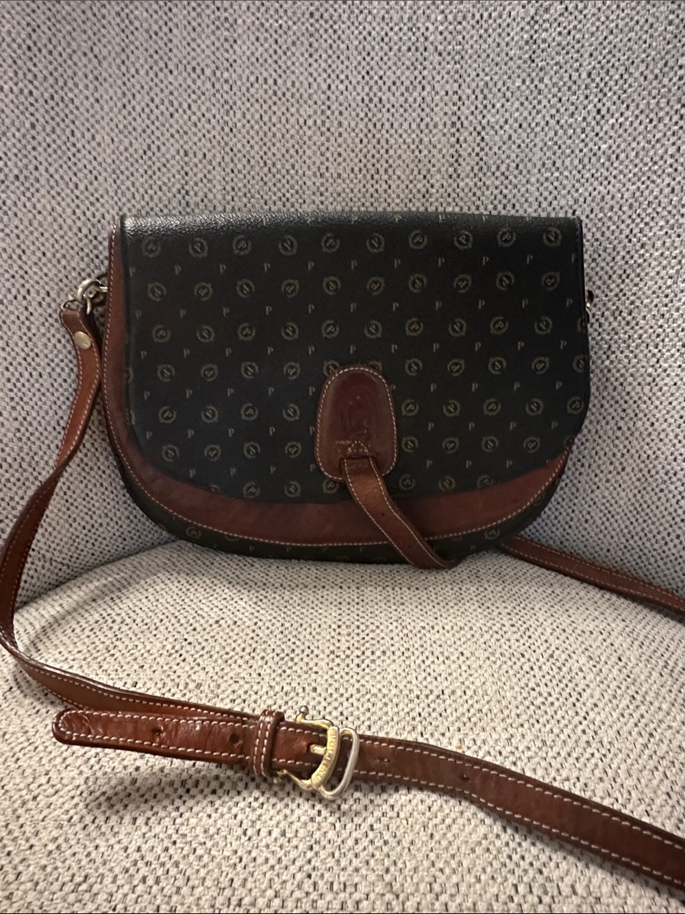 Pollini Brown and Black Monogram Crossbody Bag
